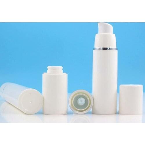 10pcs White Airless Pump Bottle Empty Clear Cap Plastic Container Foiled Travel Toiletries Packaging for Lotion 15ml 30ml 50ml