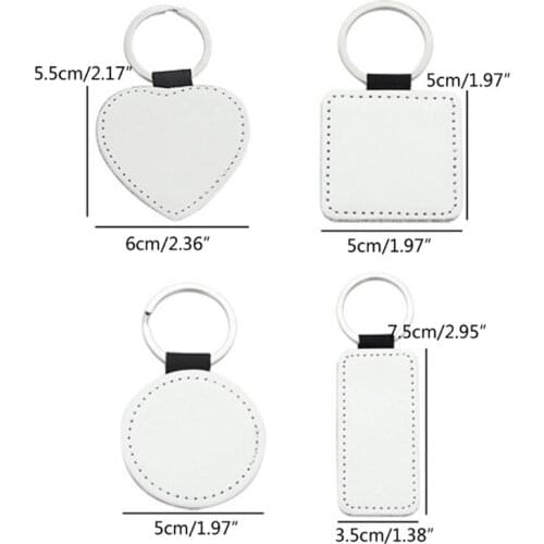 10Pcs Leather Keychains Blank Heart Round Square MDF Keychains Sublimation Heat Transfer Keychains Kit Jewelry Making T84A