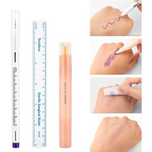 3PCS Skin Marker Eyebrow Marker Pen With Measuring Ruler Microblading Positioning Tool Makeup Magic Eraser Remover Brush Pen