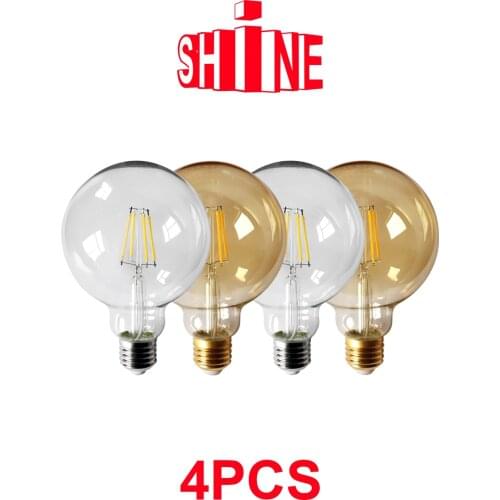 4pcs/lot Retro Edison Filament Bulb G95 E27 6W Bombillas 220V-240V Vintage Lamp 2500K Gold Glass Bulb Home Decoration
