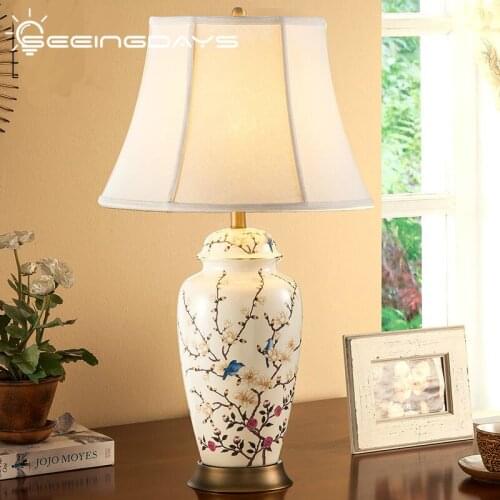 40X69CM American Style Hand Drawn Plum Ceramic Large Table Lamp For Bedroom Living Room Bedside Lamp Home Decor