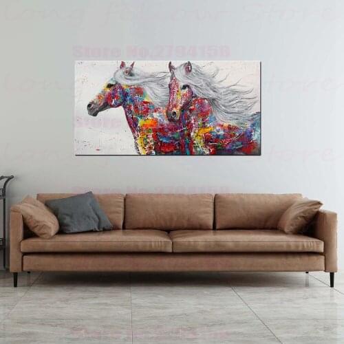 Abstract Animal Huge Poster Couple Horse White Hair Home Decorations Painting Canvas Print Office Room Wall Decor Dropshipping