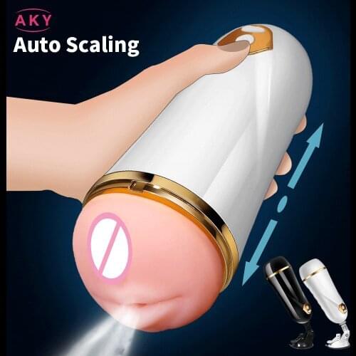 Automatic Pussy Male Masturbator Cup 10 Vibrating Tongue Licking Motions Double Hole Realistic Vaginal Oral Sex Toys for Men