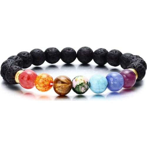 1 pcs Fashion Style 7 Chakra Healing Beaded Bracelet Natural Lava Stone Diffuser Bracelet Jewelry armbanden voor vrouwen NS34