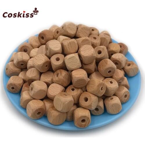 100pcs High quality Faceted beech Wood Bead, 12mm Unfinished Natural Figure Quartet Wooden cube Beads For DIY Nursing Teether