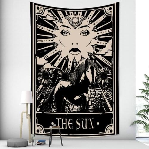 Cilected Retro Moon Sun Tarot Card Printing Tapestry Wall Hanging Bohemian Home Furnishing Fabric Painting Decor Beach Towel