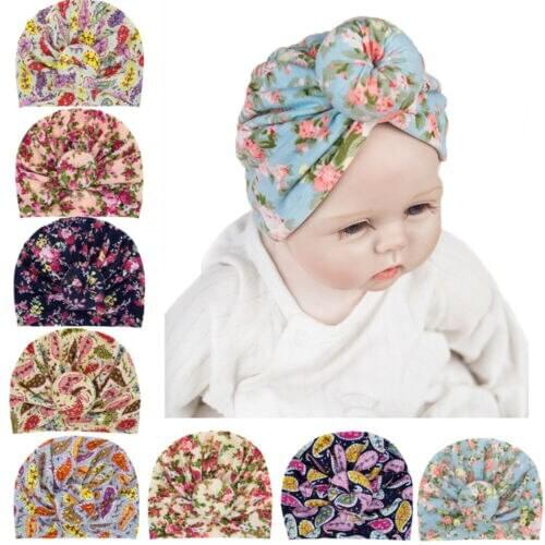 Citgeett Baby Girls Turban Knot Head Wrap Cute Kids Floral Hat Cotton Cap Soft Hat