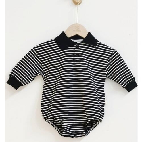 Autumn New Infant Boys Romper Long Sleeve Triangle Body Suits Black Striped Formal Climbinb Suits
