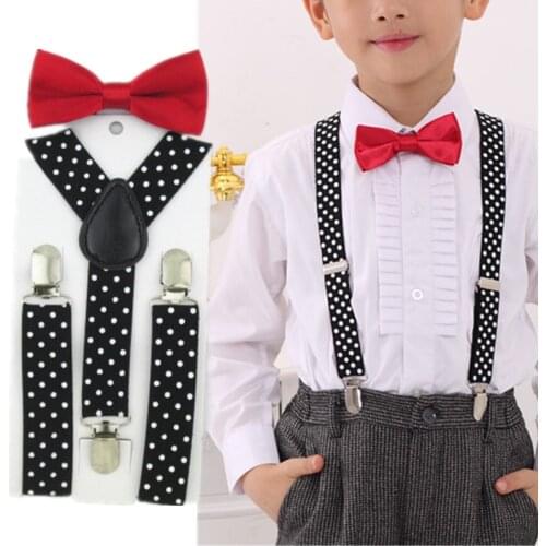 LB015-S size New black dots supenders and black red bowtie set for boys and girls free shipping children suspenders bowtie sets