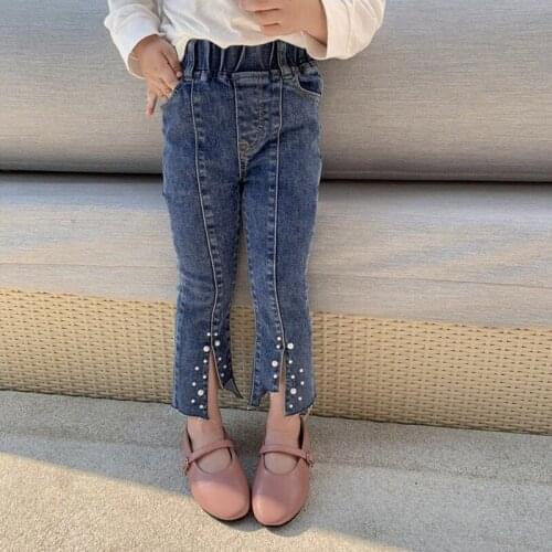 Girls' Jeans Spring And Autumn Clothes New Korean Style Foreign Style Baby Pearl Slit Trousers All-Match Trend