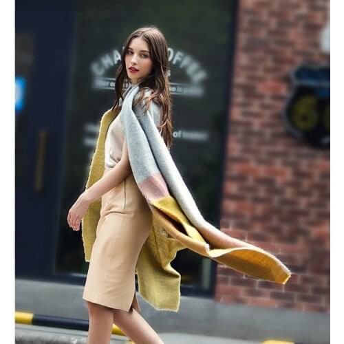 2020 Europe and America Celebrity Style Mixed Colors Faux Cashmere Scarf Female Autumn & Winter Super Warm Shawl