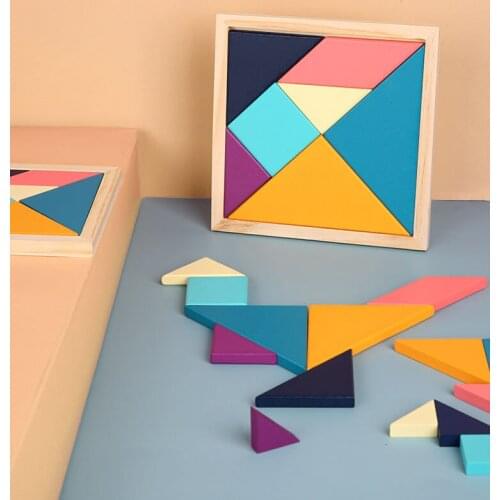 Tangram Jigsaw Puzzle Sliding Colorful Wooden IQ Children Puzzle Toys Logic Game Intelligence Imagination Toy Brain Teaser Kids