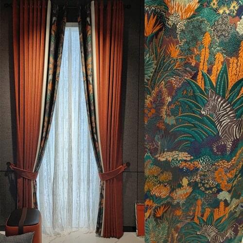 Classical Noble Chenille European Luxury Stitching Red Plant Zebra Blackout Exquisite Curtains for Living Room Bedroom