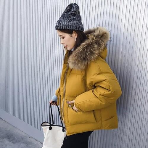 Short Winter Jacket Women Oversize Parka Coat Warm Thick Down Cotton Coat Female Loose Hooded Fur collar Padded Women Jacket