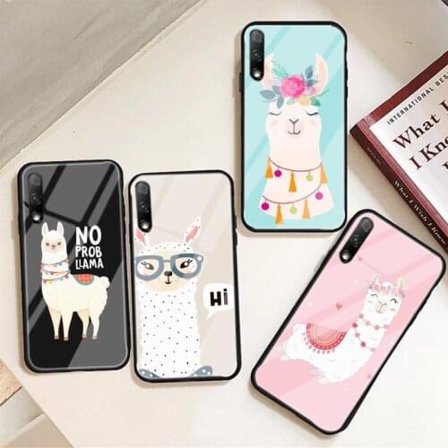 Kawaii Cute Cartoon Llama Alpaca Animals Phone Case For Huawei P9 10 20pro 30lite Mate9 10lite 20pro Honor7A 8X 9 Tempered Glass