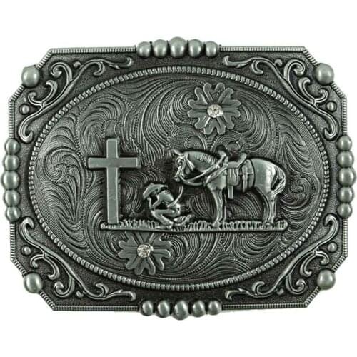 Mens Western Cross Horse Rider Belt Buckle Classic Flower Leather Buckles