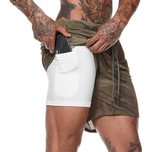 Men 2 in 1 Sports Jogging Fitness Shorts Summer Running Shorts Training Quick Dry Mens Gym Men Shorts Sport gym Short Pants