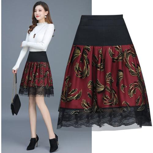 New mid length half length skirt light proof pleated skirt large size high waist slim pompous skirt high waist slim floral skirt
