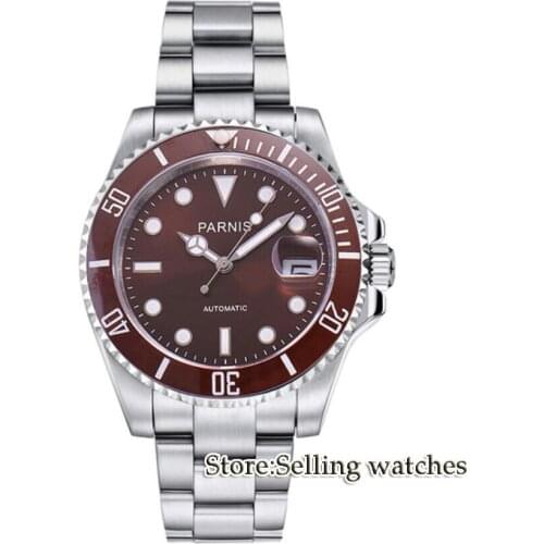 Parnis wrist watch MIYOTA Automatic movement 40mm coffee dial luminous Sapphire glass ceramic bezel Mens watch men
