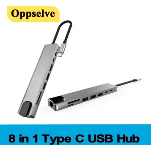 USB Type-C Hub to HDMI-compatible USB 3.0 Adapter 8 in 1 Type C Connector For Macbook Pro/Air Surface iPad PC Laptop Computer
