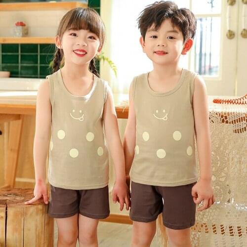Summer Cotton Pijama Infantil Sleeveless Baby Girl Clothes Suit Cartoon Children Clothing Kids Pajamas Toddler Boys Sleepwear