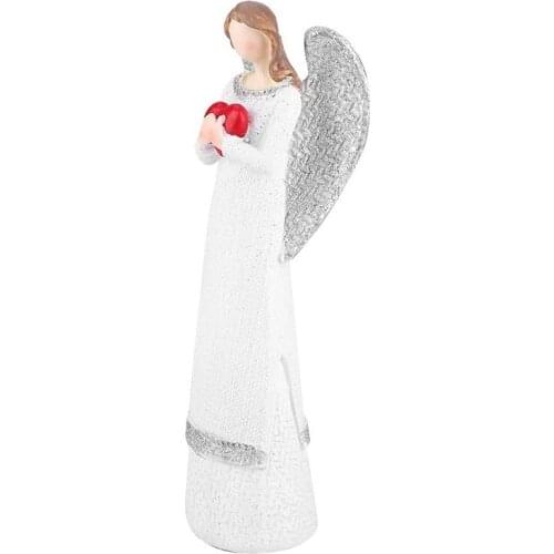 Resin Angel Sculpture Desk Decoration Hand-Painted Angel Figure with Red Love Angel Decoration