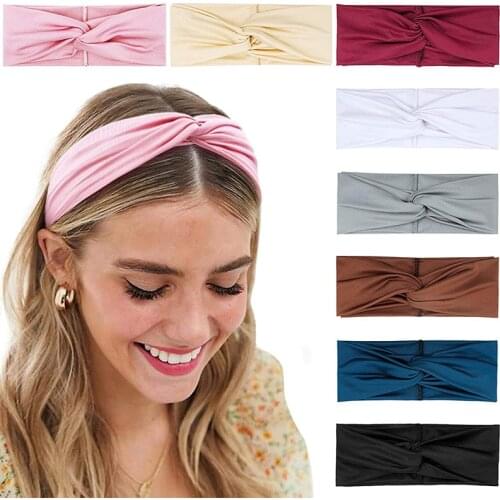 Geebro Popular Cashew Flower Knotted Headband Women Soft Solid Print Headbands Vintage Cross Elastic Hairbands Bandanas Girls