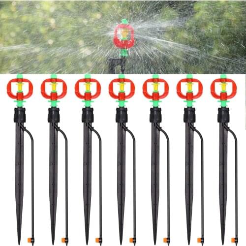 RBCFHl 360 Degrees Rotating Sprayer Refraction Mist Nozzles with Stake Connector Gardens lawn Irrigation for 1/4''Hose Sprinkler