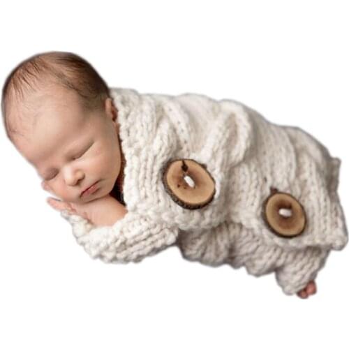 Newborn Photography Prop Crochet Knit Sleepsack Soft Cotton Baby Sleeping Bag Photo Shooting Posing Cushion Mat Blanket
