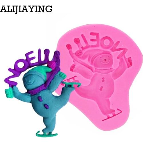 M0435 Christmas Snowman skating Silicone Cake Mold Chocolate Mold Soap Pudding Jelly Candy Ice Cookie Mold Baking