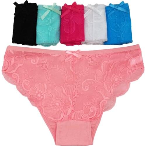 6 Pieces a Pack Womens Panties Ladies Underwear Intimates Sexy Lace Floral Pantys Lingerie Female See Through Briefs Underpants