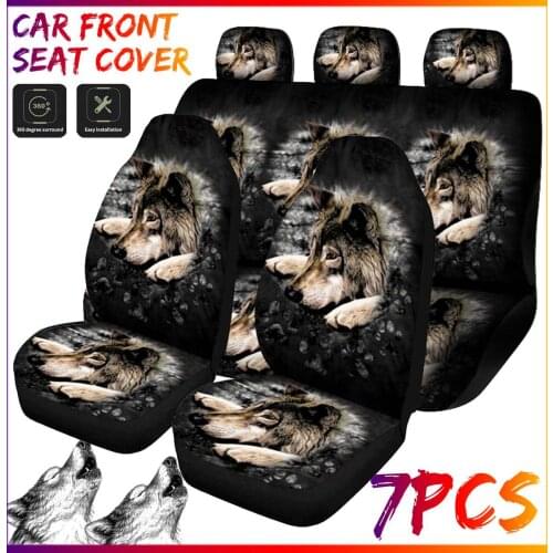 1/2/7Pcs Universal Car Seat Covers Full Set 3D Animal Wolf Printing Automobile Seat Cushion Protector Auto Interior Accessories