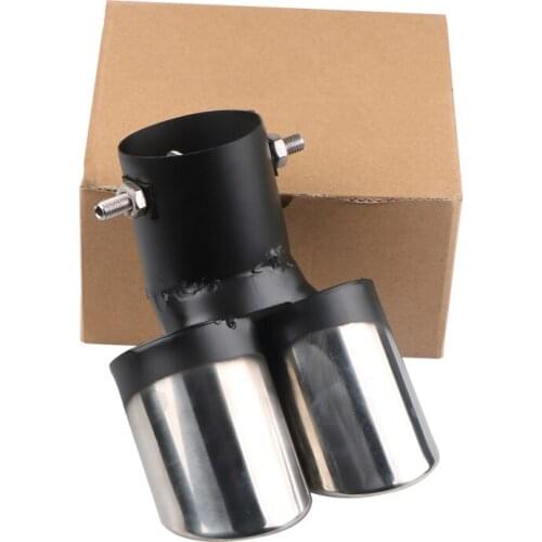 Universal 63mm Inner Car Exhaust Tips Dual-outlet Mufflers SUV Auto Stainless Steel Exhaust Pipe with 3 Bolt Black/Silver Pipe