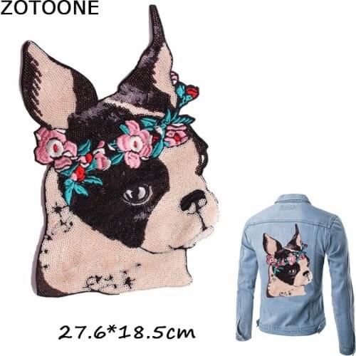 ZOTOONE Lovely Flower Sequin Dog Patches Sew on Patches for Clothing Embroidered Garment Applique DIY Embroidery Patch Clothes E