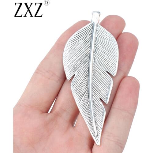 ZXZ 2pcs Tibetan Silver Large Leaf Charms Pendants for Necklace Jewelry Making Findings 90x36mm