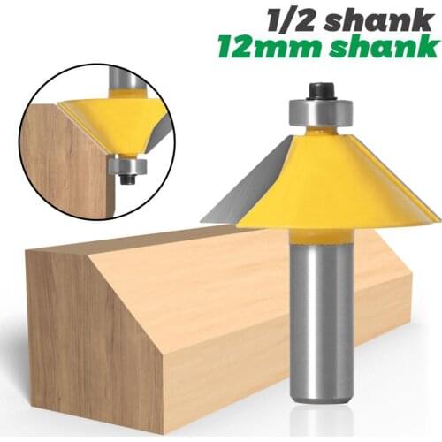 1pc 1/2" 12mm Shank 45 Degree Chamfer & Bevel Edging Router Bit Wood Cutting Tool woodworking router bits metal milling cutter