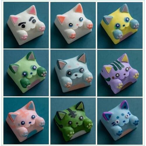 For Cherry Mx Switch Mechanical Keyboard Keycaps Individual Resin Grey Pink blue Cute Cartoon Cat Design lovely Keycaps 1pc