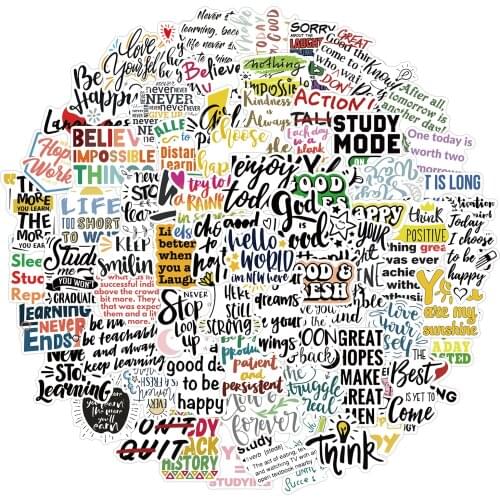 100Pcs Motivational Phrases Motto Sticker Quotes Sentences Waterproof DIY Laptop Phone PS4 Skateboard Study Room Graffiti Decals