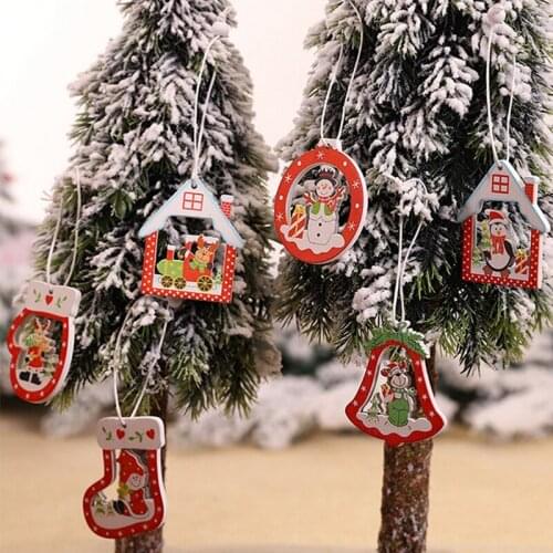 12pcs Wooden Christmas Ornaments Santa Claus Snowman Elk Pendant Merry Christmas Tree Decorations for Home Xmas New Year Gifts