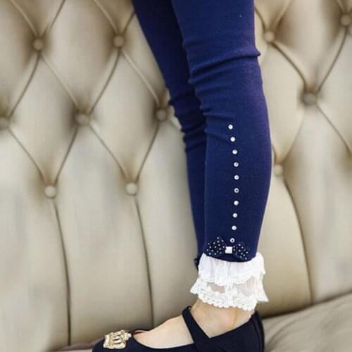 2018 Girls Leggings Spring Fall Child Pants For Kids Elastic Waist Cotton Lace Bow Flower Leggings Girl Pants Trousers JW2458