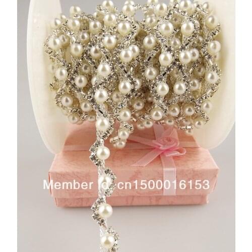 5 yards/pack fancy bridal pearl trimmings chain crystal rhinestone metal chain yard for wedding dress hats boots bags decoration