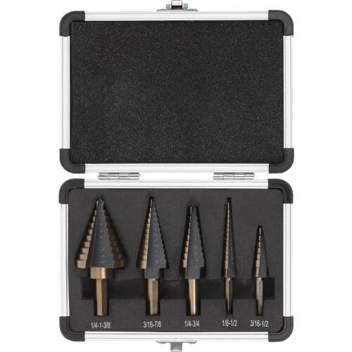 5pcs HSS 4214 Step Drill Bit Aluminum Case Multiple Hole Drilling Bit Set for Metal Wood Drilling Hole Cutter Step Cone Drill