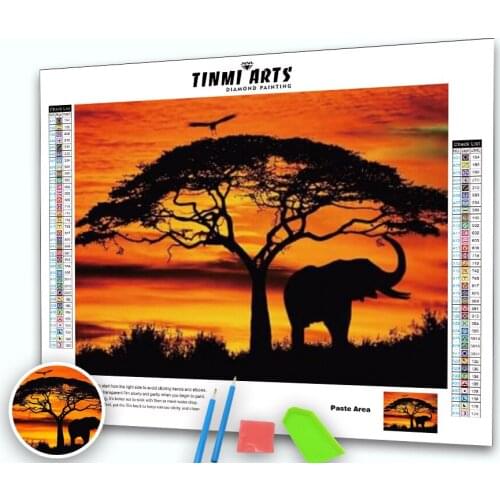 5D DIY Diamond Painting Cross Stitch Kit Sunset Elephant Gifts Round Diamond Embroidery Mosaic Pattern Home Decor