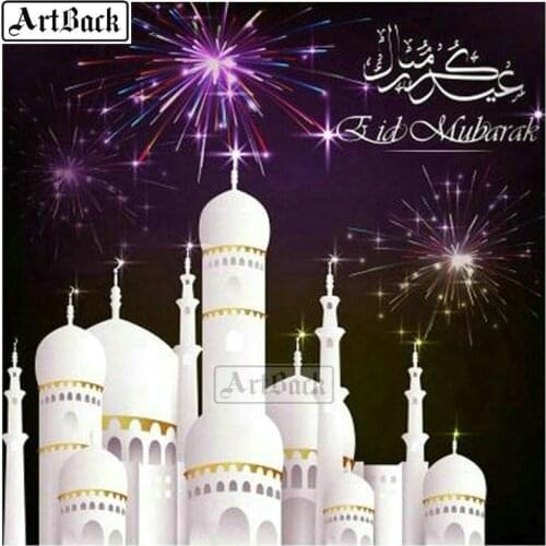 5d diamond painting mosque sticker full square rhinestone diamond embroidery muslim new arrival 3d round wall sticker Ramadan