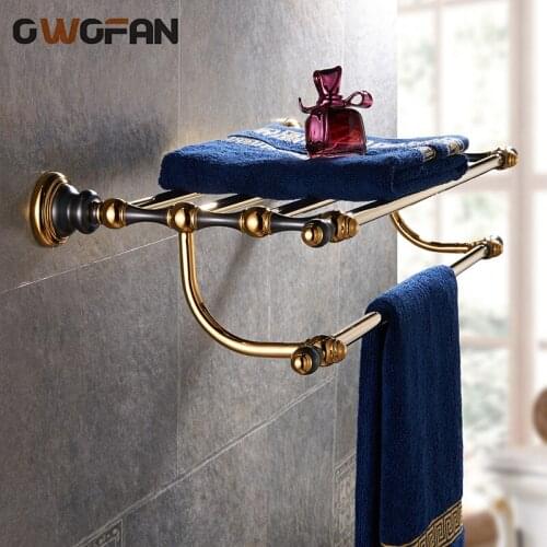 Antique Bronze Double Towel Racks Bathroom Shelves Ceramic Accessories Towel Bar Wall Mounted Towel Rail Bath Hanger 66808