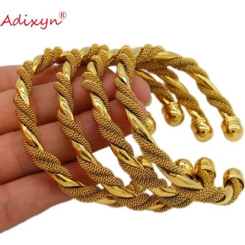 Adixyn 4pcs/lot 24k Dubai Bangles for Women/Unisex Gold Color Copper Africa Middle east Fashion Jewelry N071033