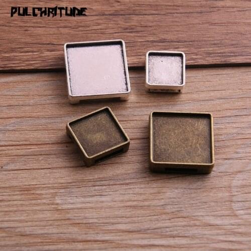 10pcs 12/15/20mm Inner Size Square Leather Slider Beads Two Color Blank Cabochon Setting Diy Bracelets Making P6689