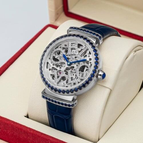 OBLVLO New Design Women Skeleton Automatic Watches Steel Top Brand Luxury Female Wrist Watch Leather Strap