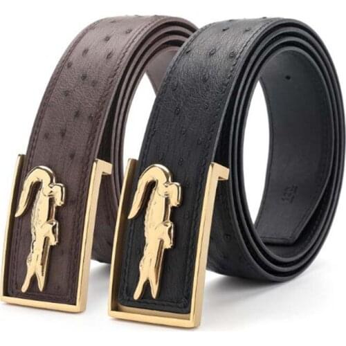 Dae South African ostrich men belt men ostrich leather belt fashion Casual smooth buckle steel buckle width 3.8 cm men belt