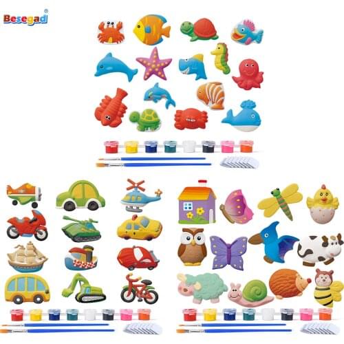 Kids Plaster Painting Kit DIY Paint Your Own Figurines Crafts Arts Image Paint Set for Children Birthday Christmas New Year Gift